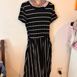 Black and white striped maxi dress